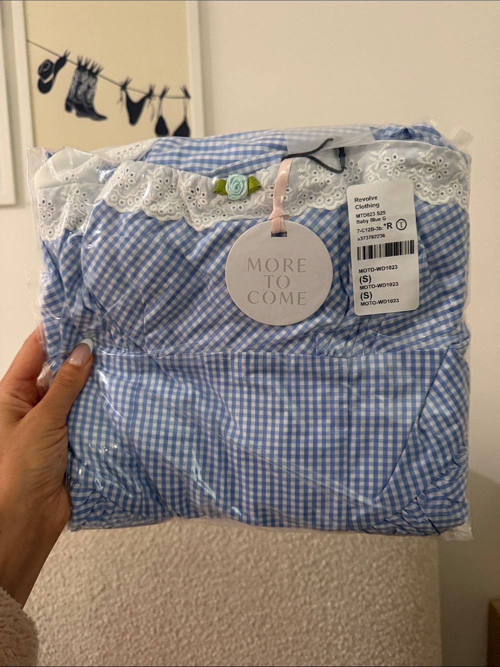 REVOLVE Blue and White Gingham Tie-Strap Mini Dress- in bag still - Picture 2 of 2